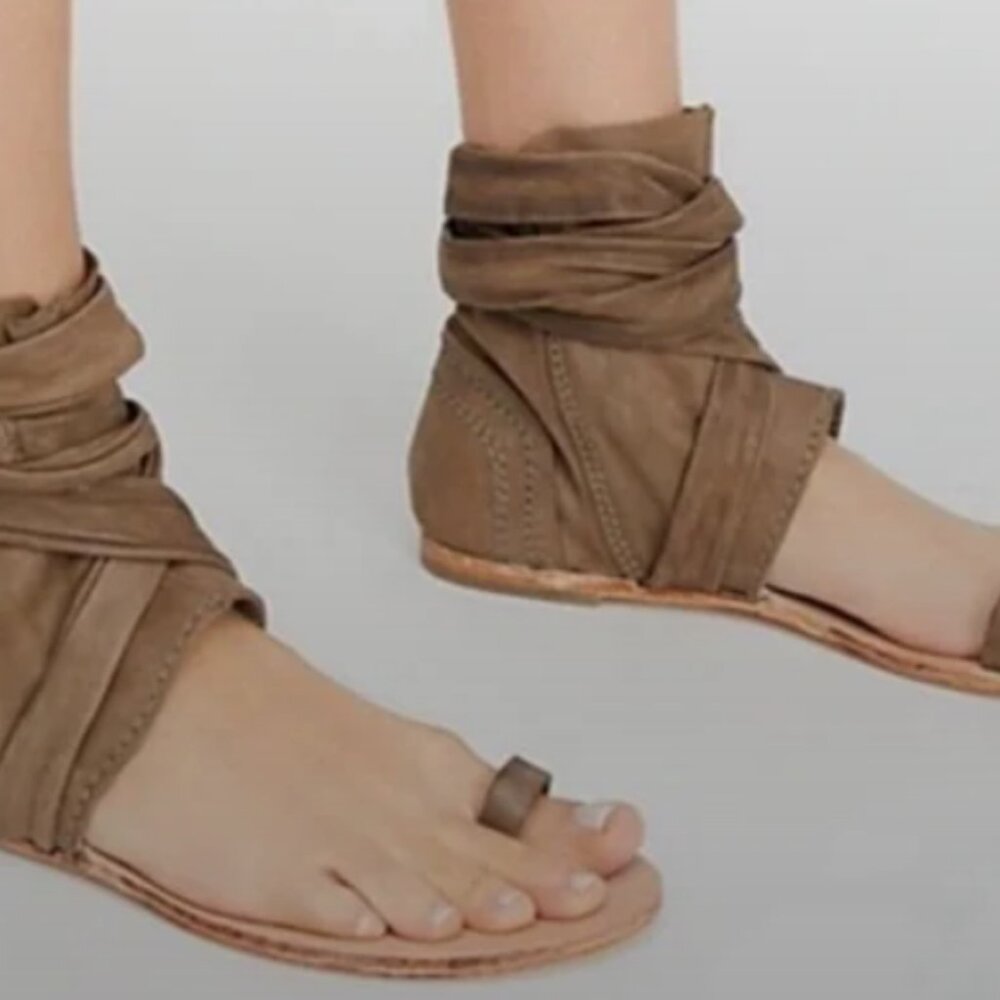 Free People Women's Black Delaney Leather Wrap Boot Sandals - Picture 2 of 9